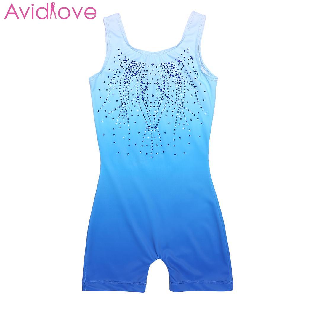 Grils Gradient Leotard Gymnastics Toddler Sparkle Cute Rhinestone Children Dcor One Piece Tank Girl Casual: blue / 160