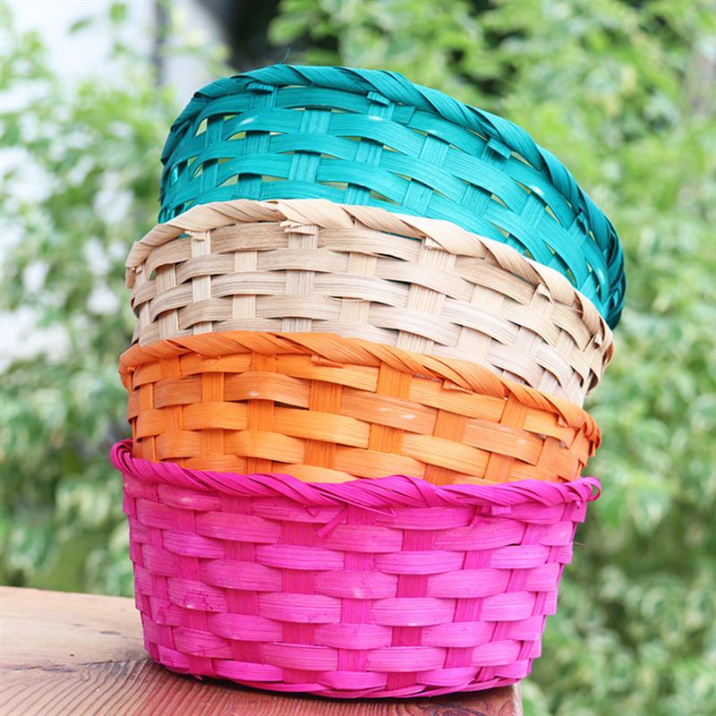 4 Pcs Colorful Bamboo Baskets Round Egg Baskets Easter Children's Day Props