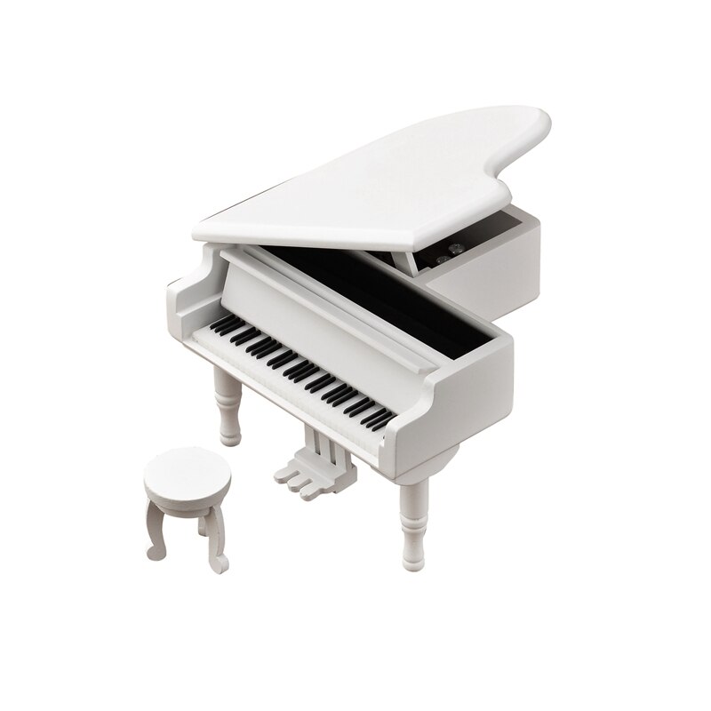Caja de música de madera para Piano, 18 toneladas, para el Día de San Valentín, caja de música clásica con taburete artesanal: white