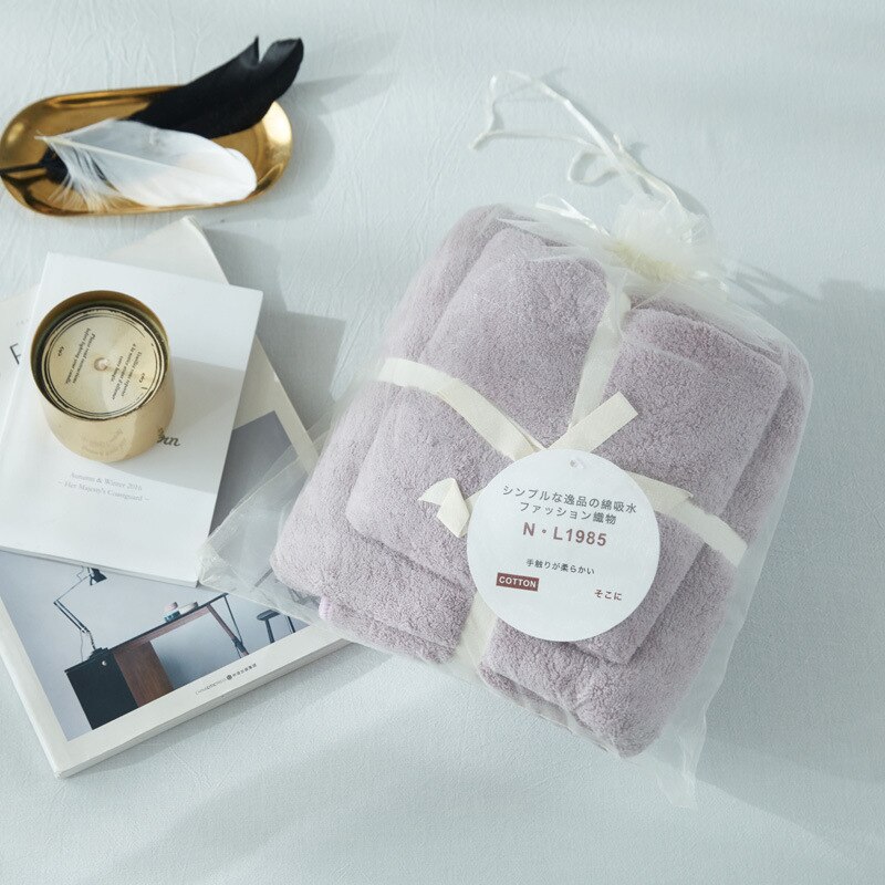 Fluwelen stof snel-droog gewassen handdoek bad strandlaken effen handdoeken 2 stks/set handdoek set zachte absorberen zoete 70*140 cm douche: lavender purple