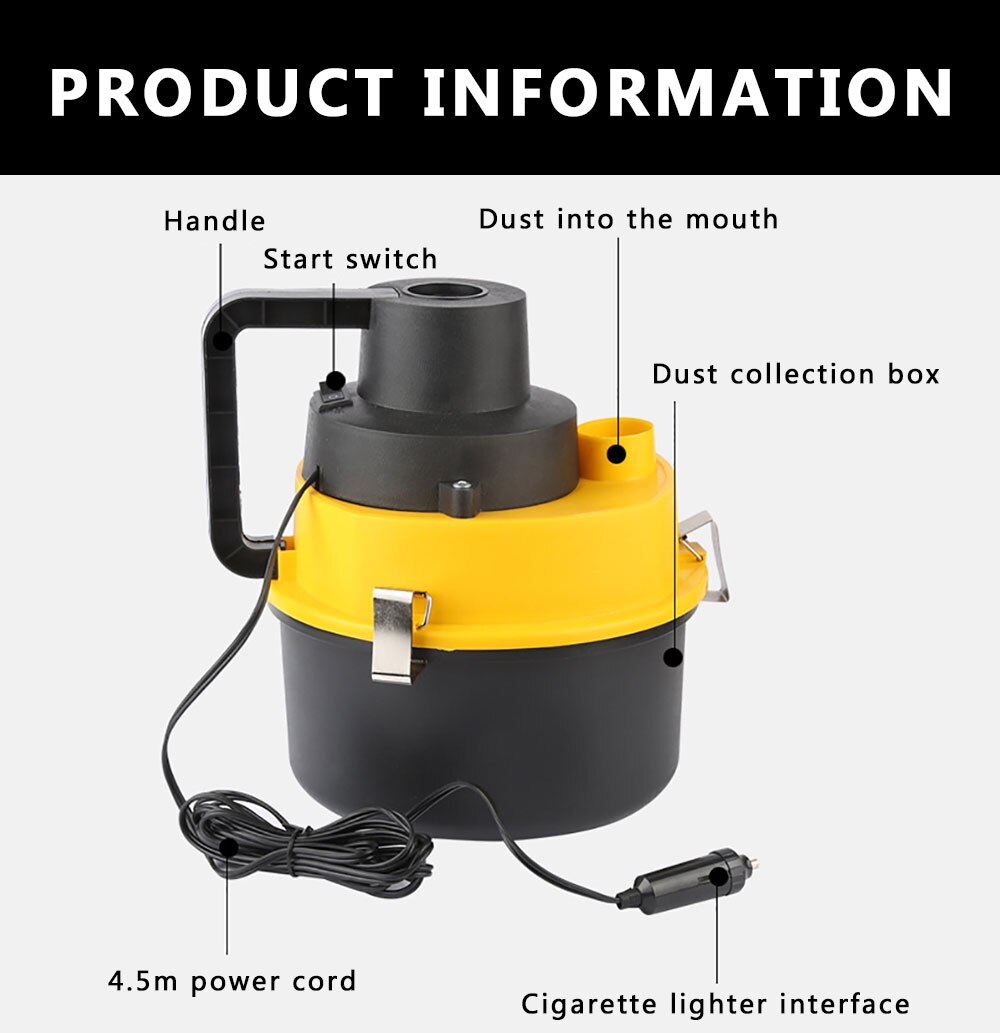 Car Vacuum Cleaner Wet And Dry 12V 5000mbar Strong Suction Accessories Auto Wired 120W Powerful