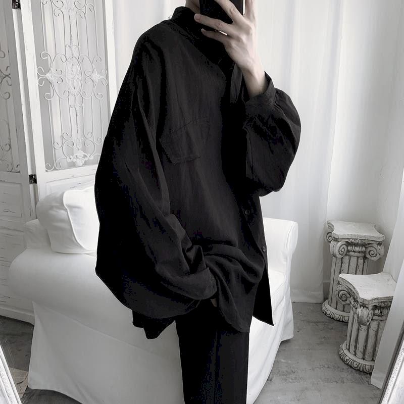 Skjorte mænd efterår langærmet mørk hong kong version af abstinenslinjen løs harajuku tooling jakke mandlig kunst