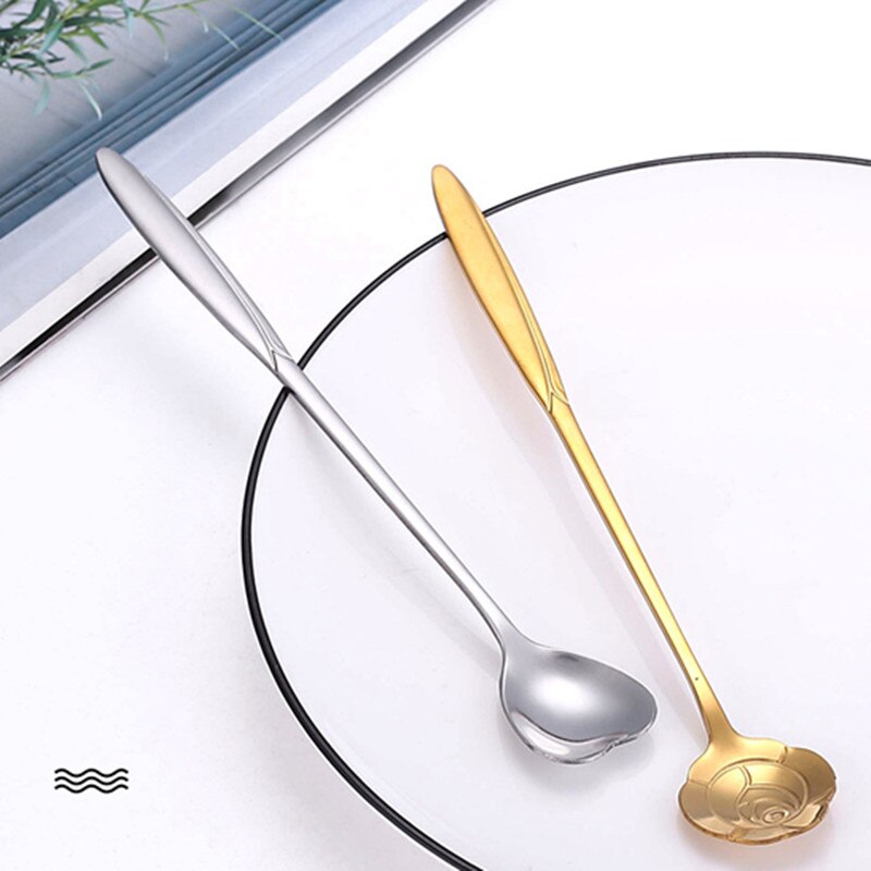 Acier inoxydable cerisier fleur cuillère créativité pétale longue poignée vaisselle mélange café crème glacée cuillères à café Gadgets de cuisine