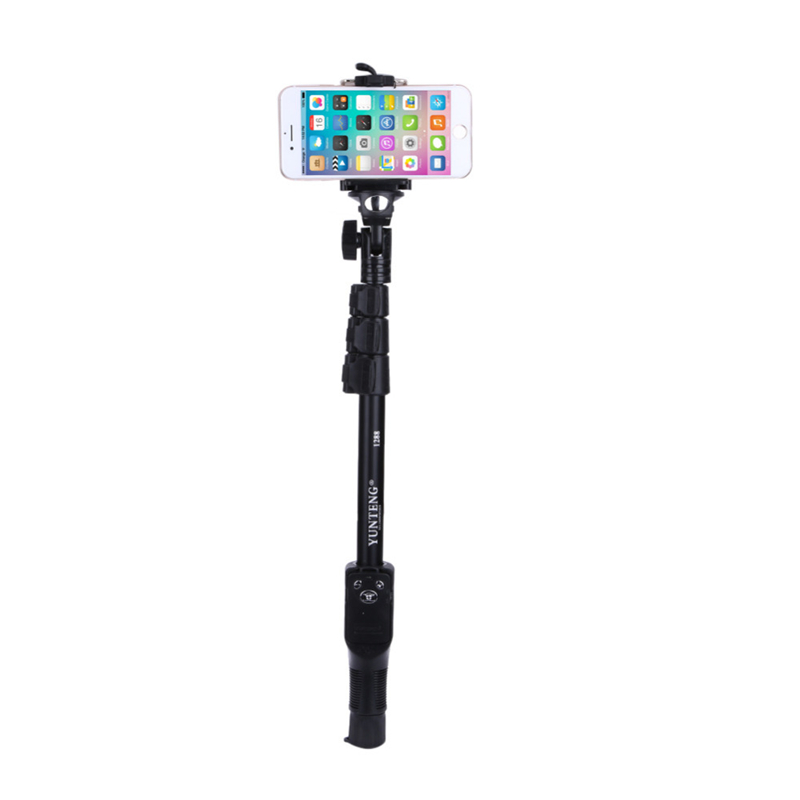 Originalt mærke yunteng 1288 selfiesticks håndholdt monopod + telefonholder + bluetooth lukker til iphone gopro kamera