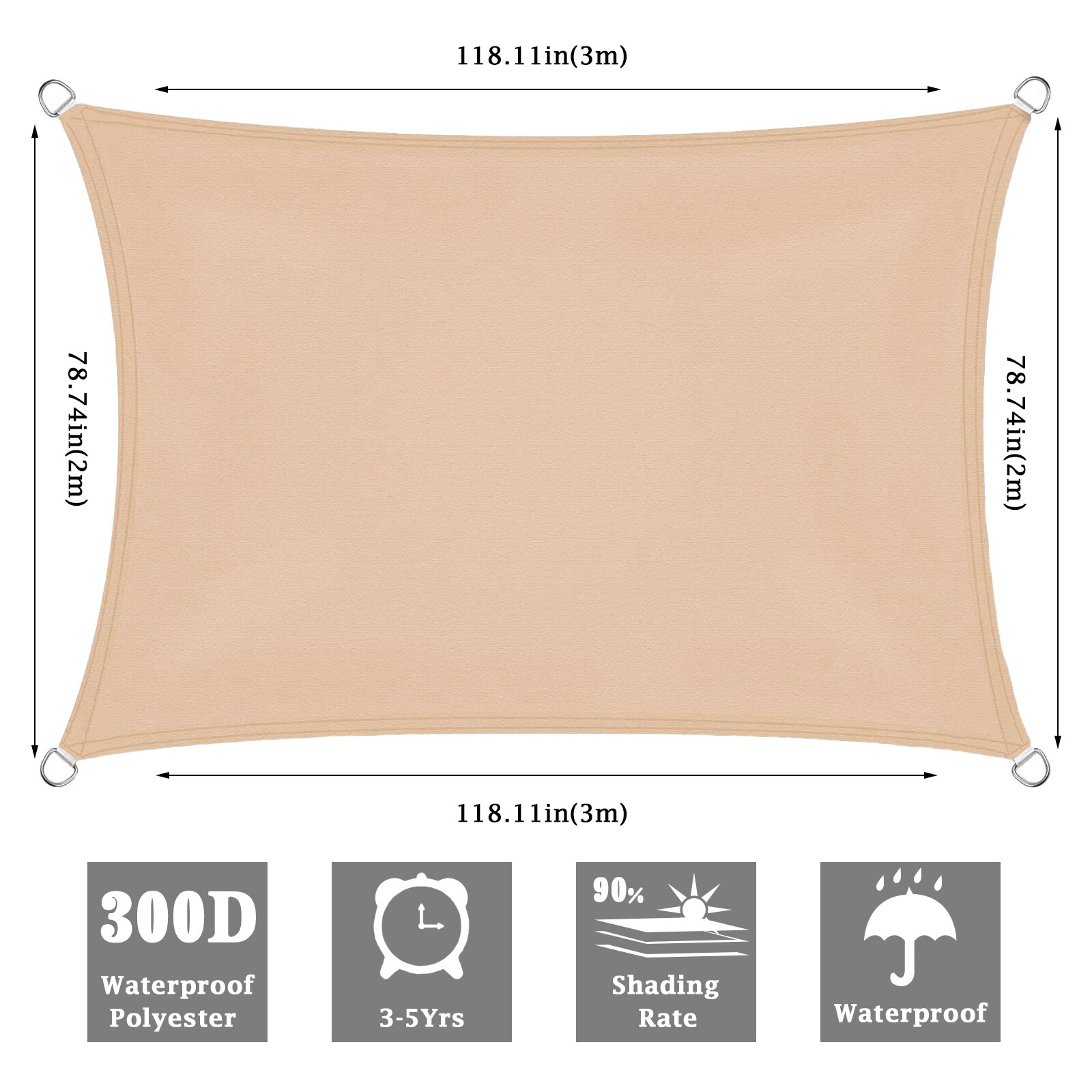 Waterproof Canopy Sun Shelter Triangle Sunshade Outdoor Canopy Garden Patio Pool Shades Sail Awning Camping Shade Cloth Anti-UV: Beige Rectangle 2x3m