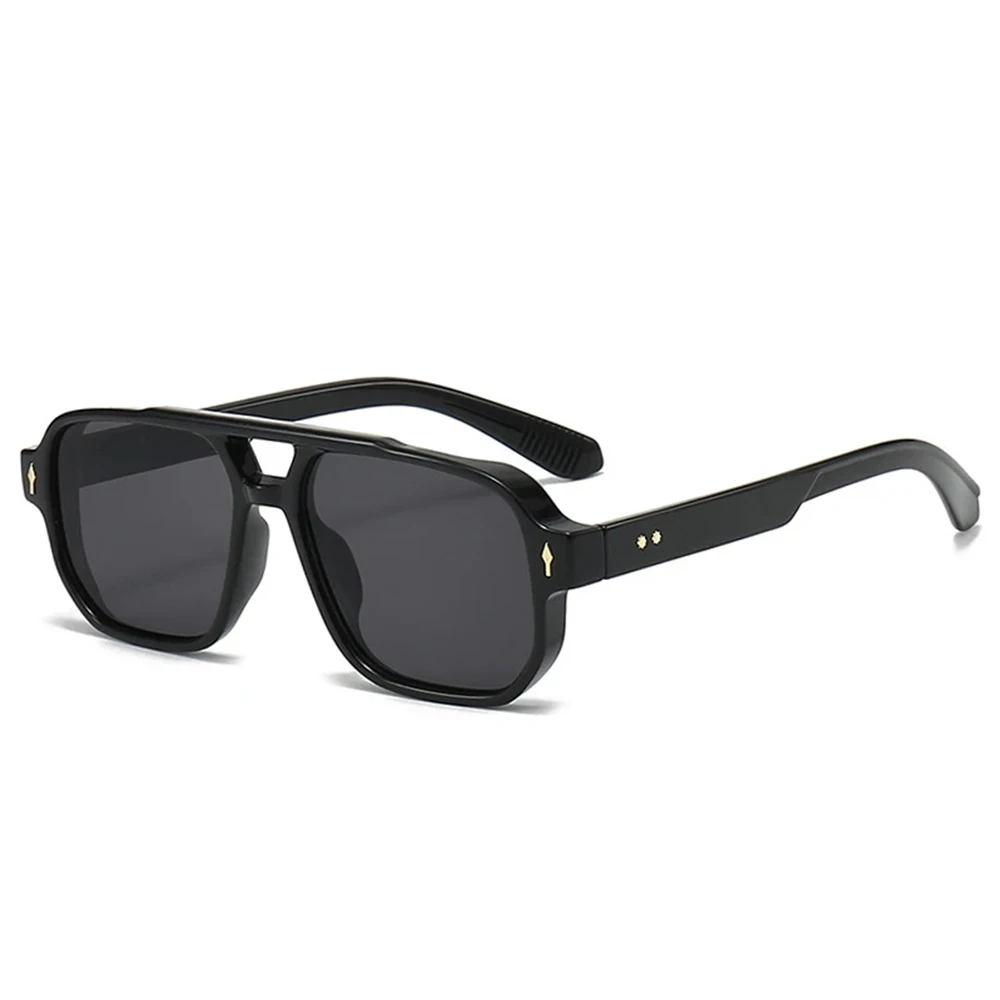 JNPCXI Vintage doble puente hombres gafas de sol cuadradas verde océano lente UV400 gafas mujeres tendencia remaches gafas de sol: Verde