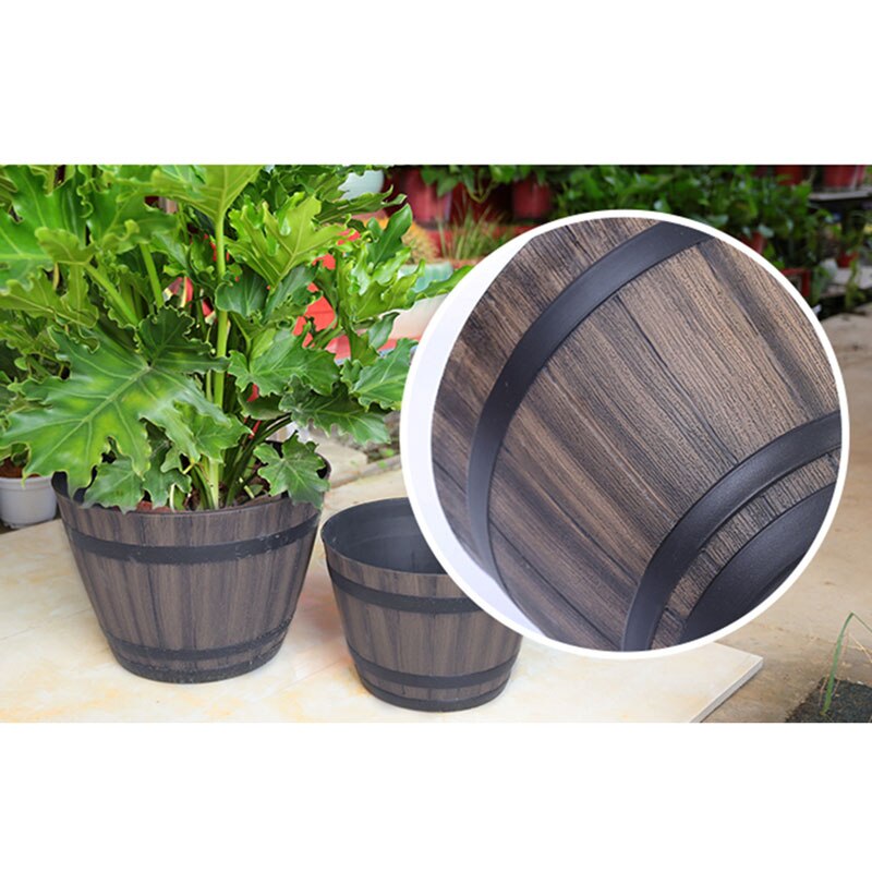 Resin Whiskey Barrel Flower Pot Round Planter Indoor Outdoor Garden Yard Patio SMD66