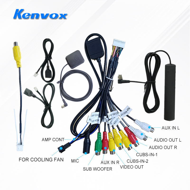 16-pins kabelboom USB-poortadapter GPS-antenne Video Audio RCA Wifi 4G-LEZERkabel voor 2 Din Auto Android-systeem Hoofdunit: Black