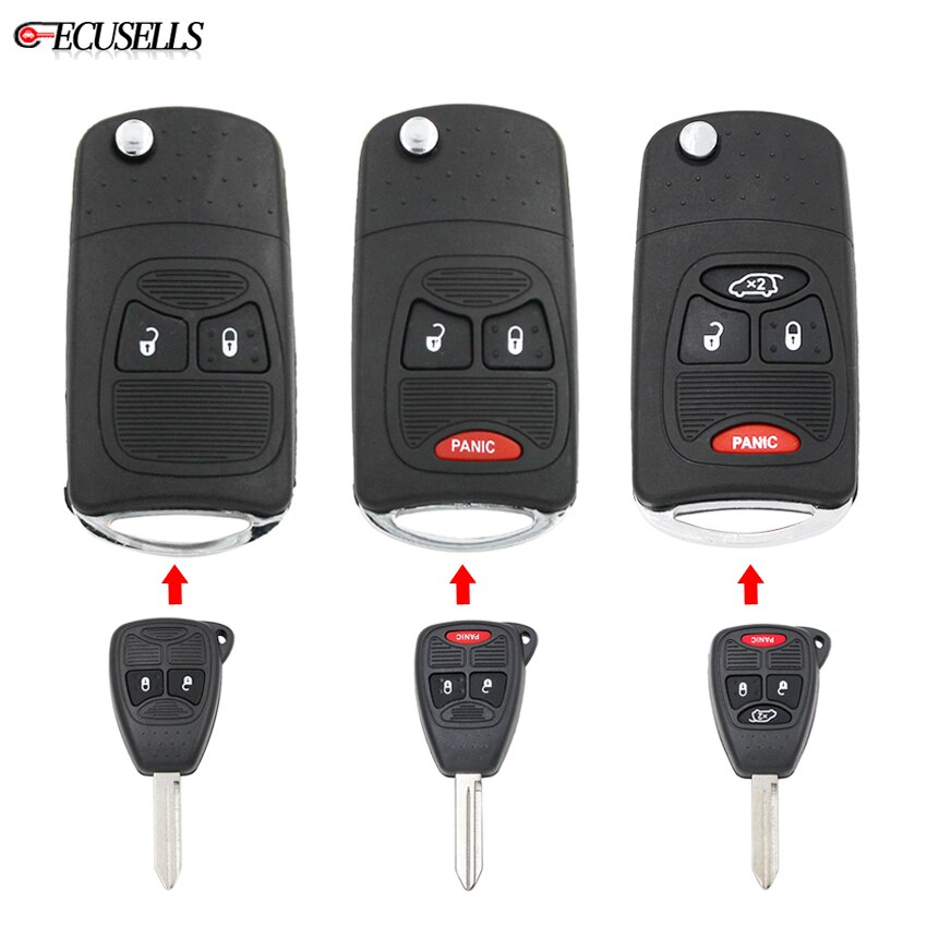 Carcasa plegable para llave de coche, carcasa de 2/3/4 botones para Dodge Grand Caravan, cargador de Ram para Chrysler Town y Country PT Cruiser