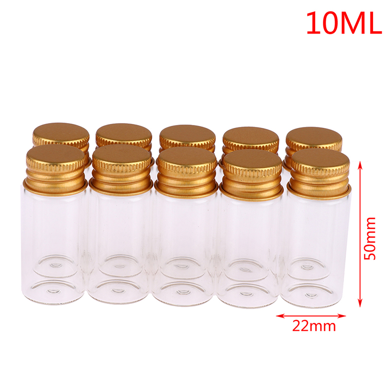 10 stk 5ml/7ml/10ml/14ml/18ml/20ml glassflasker med aluminiumslokk små miniglass 6 størrelser u-plukke: C
