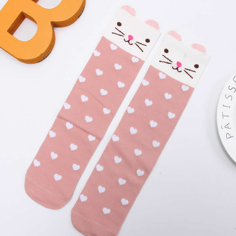 Boog Katoen Zijde Kousen Kinderen Prinses Katoen Knie Hoge Meisje Mode Beenwarmers Diamant Rooster Meisjes Voor Rechte Mesh: Love the cat