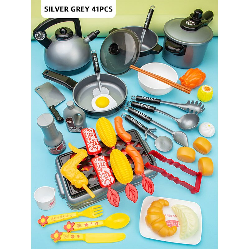 Simulation Plastic Foods Cookware Pot Pan Children Kitchen Toys Stickers Pretend Play Miniature Play Food For Girls Doll Food: 41pcs