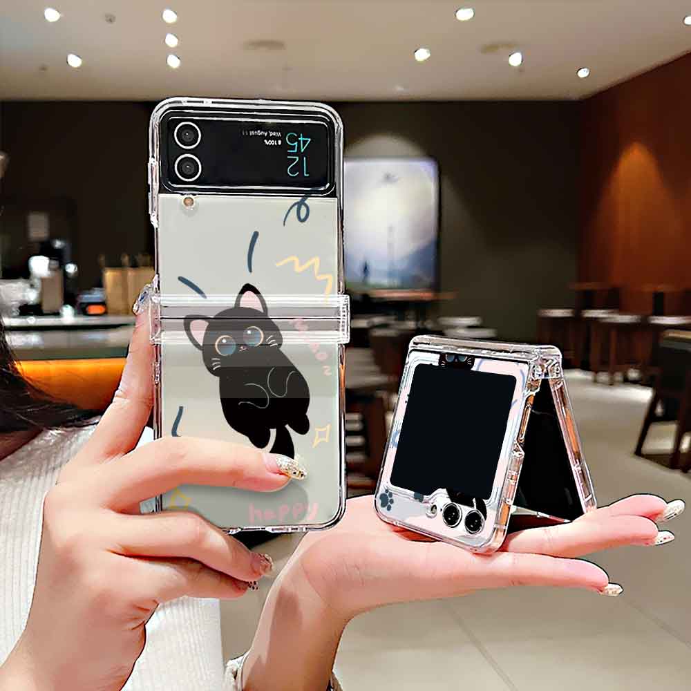 Case For Samsung Galaxy Z Flip 6 5 4 3 Transparent Hard Folding Luxury Pattern For Samsung Z Flip3 Flip4 Flip5 Flip6 Clear Cover