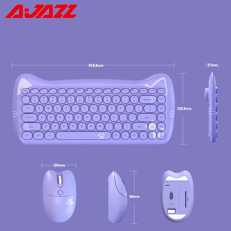 AJAZZ-teclado inalámbrico portátil A3060, periférico de Doble Modo, Bluetooth, membrana, juego de ratón para jugador, para Windows, IOS y Android