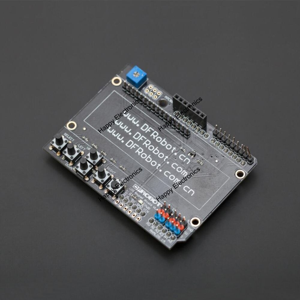 DFRobot back panel PCB of 1602 LCD Keypad Shield for arduino, 5V with potentiometer 5 programmable buttons 1 reset button etc.