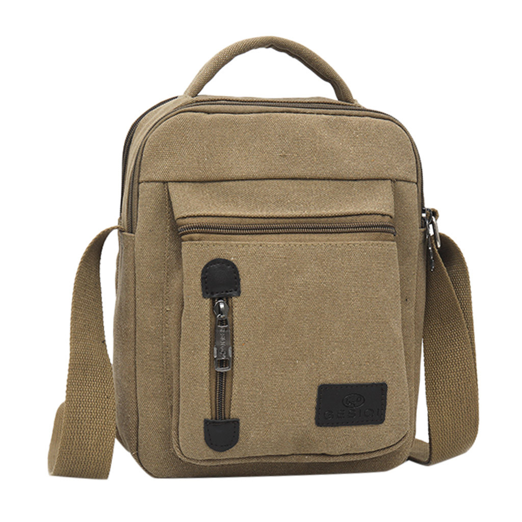 Aelicy Men Sports Solid Canvas Totes Messenger Bag Traveling Crossbody Bags Shoulder Bags For Men: Khaki