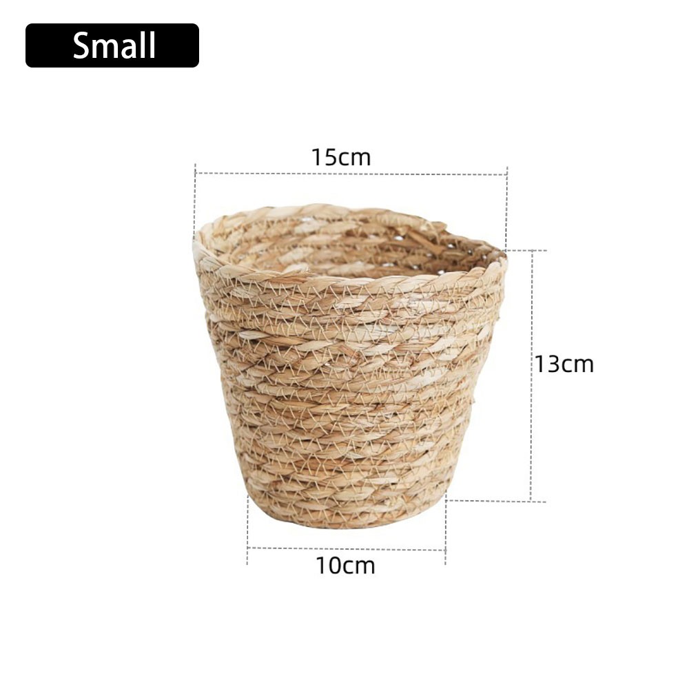 1 Stuks Mini/S/M/L Gras Geweven Bloempot Voor Tuinterrassen Kleine Plant Bloemenmand Zaailing Containers Planter Mand: YELLOW