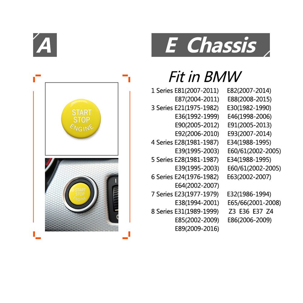 Yellow One-key Start Button for E Chassis ,G /F Chassis with Start / Stop ,F Chassis Without Start / Stop Three Types