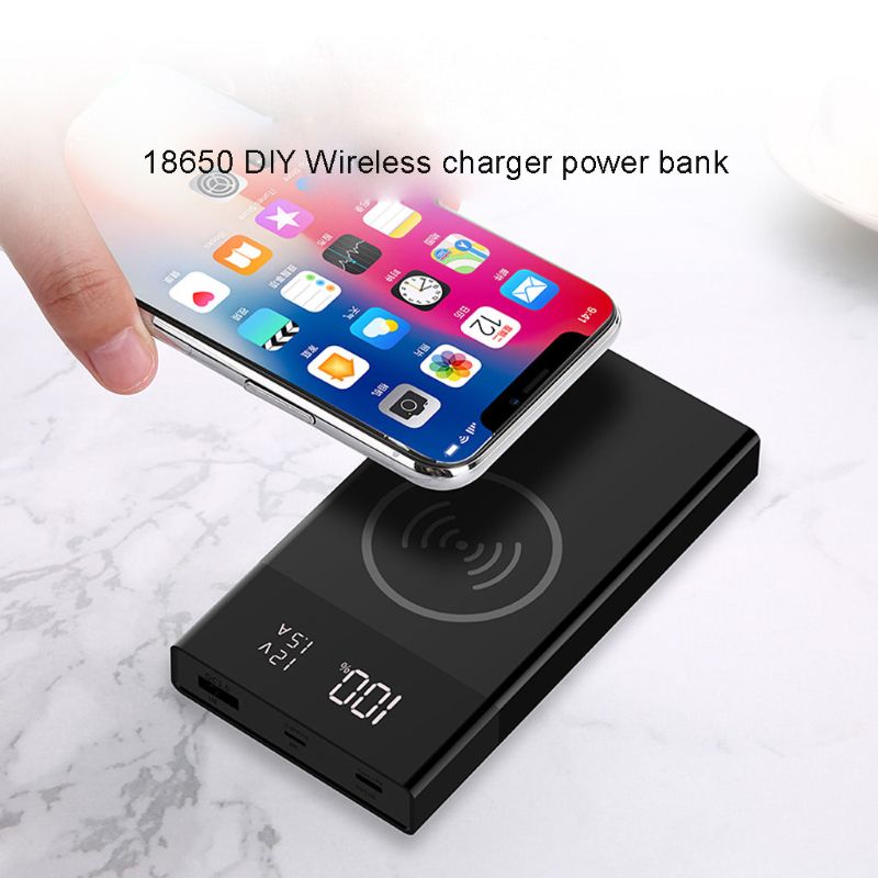 6x 18650 Battery DIY Qi Wireless Charger QC3.0 USB Type C PD Power Bank Box Case