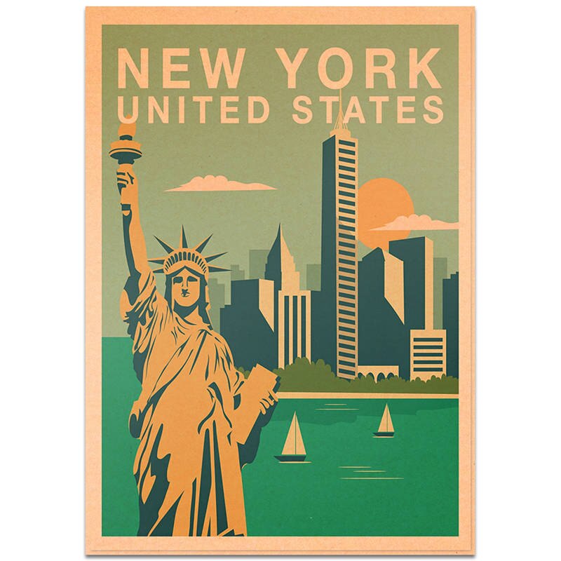 york landemerker plakat bytur veggklistremerke årgang kraftpapir kafé bar hotellinnredning håndmalt landskapsbilde 42 x 30cm: Tcity 260