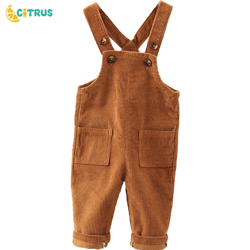 CITRUS Autumn Newborn Baby Girl Boy Bib Pants Straps Romper Solid Pockets Button Overalls Corduroy Outfit Kids Clothes