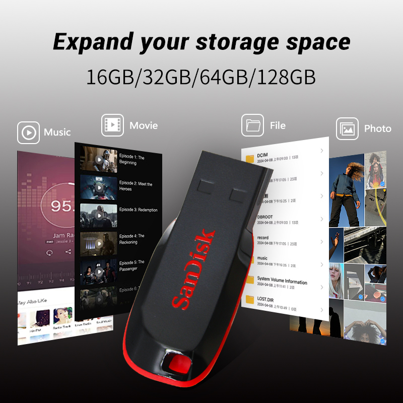 SanDisk Cruzer Blade USB 2.0 CZ50 USB Flash Drive 128GB 64GB 32GB 16GB Originele Pendrive basisopslag Memory Stick U Disk