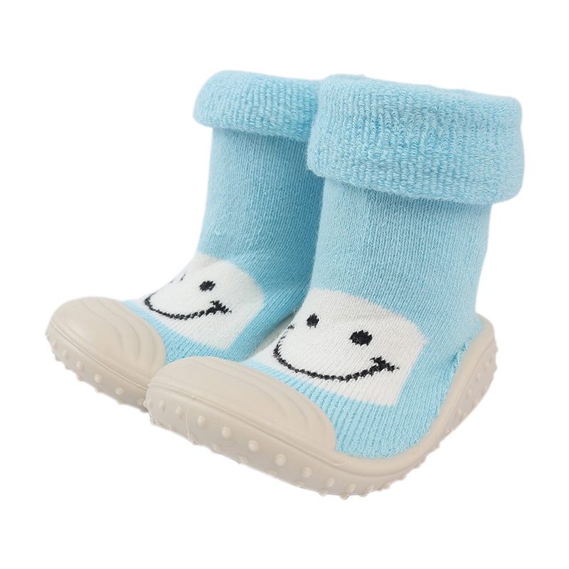 Baby Sokken Met Stap Sok baby Peuter Sokken Baby Rubber gezicht stappen Anti-slip glimlach Lederen Zolen Indoor Vloer schoenen: Sky Blue / 6m
