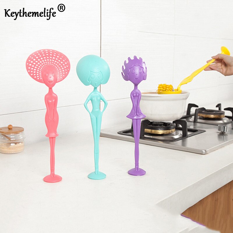 Keythemelife 1PCS Soup Spoon Long Handle Human Shape Spoon Kitchen Tools Utensils Multi-Purpose Plastic Spoon BA