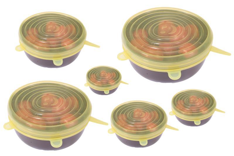 6 stk silikoneovertræk stræklåg universal silikone madfrugt wrap skål gryde låg silikone dækning madlavning køkken tilbehør: Gul