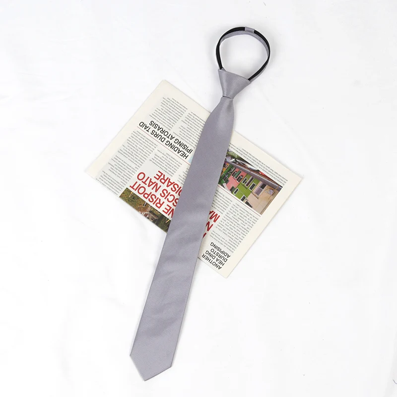 Unisex Black Simple Clip on Tie Women Men Zipper Ties Shirt Accessories Necktie for Man Skinny Slim Narrow Party Wedding Necktie: Dark Grey