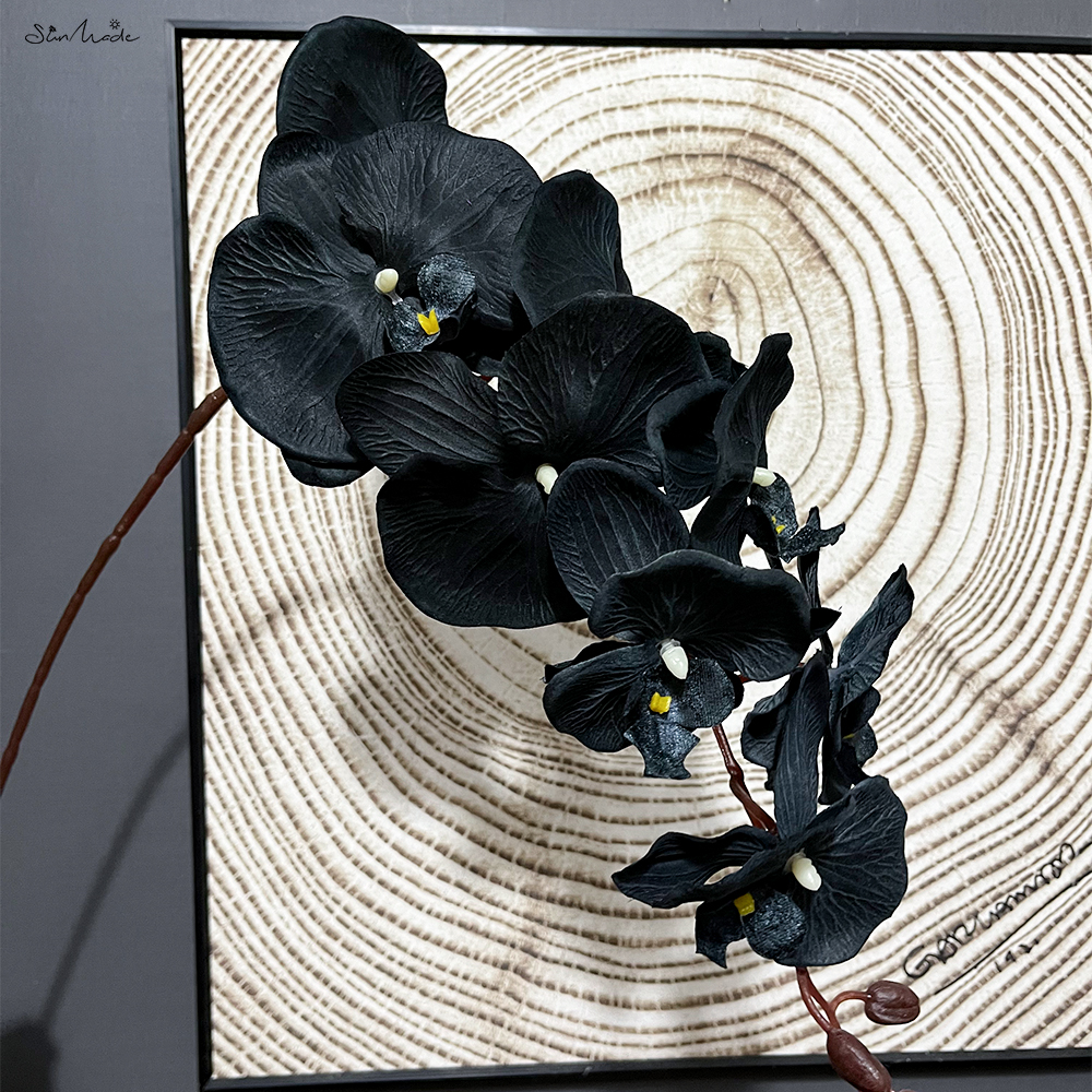 Rama de orquídeas negra gótica hecha en el sol, Flores artificiales de seda, decoración del hogar y el Hotel, Flores artificiales, Flor de mariposa negra