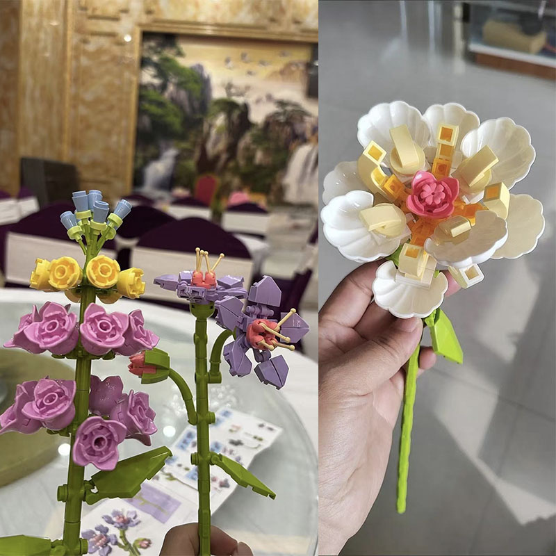 13 stili di fiori blocchi di costruzione rosa blocco di costruzione di San Valentino lavanda pesca giglio della valle tulipano mattoni ornamento per la casa fai da te