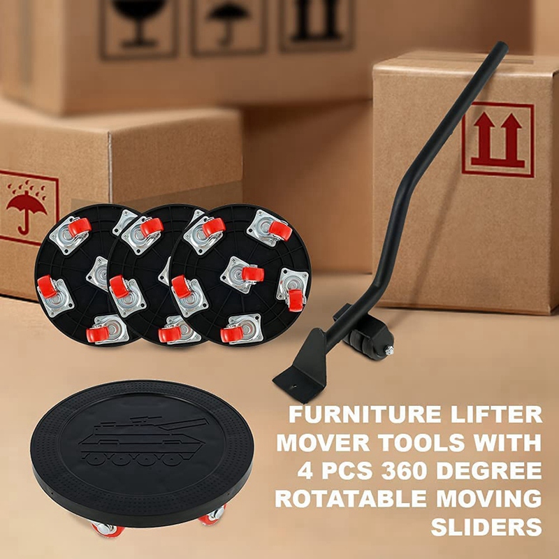 Furniture Transport Roller Set, Furniture Sliding System, With 4 Furniture Rollers and 1 Load Lifter, Moving Aid (Black)