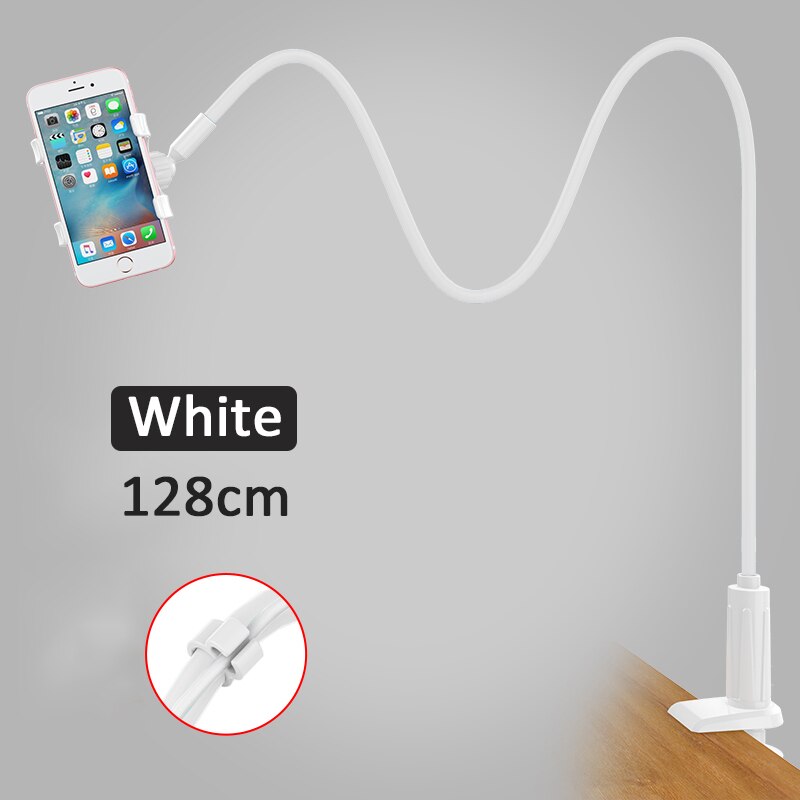 Universal 360 Rotating Flexible Arm Phone Holder Desktop Bed Lazy Tablet Clip Bracket Mobile Stand Support For iPhone Samsung: 128cm white