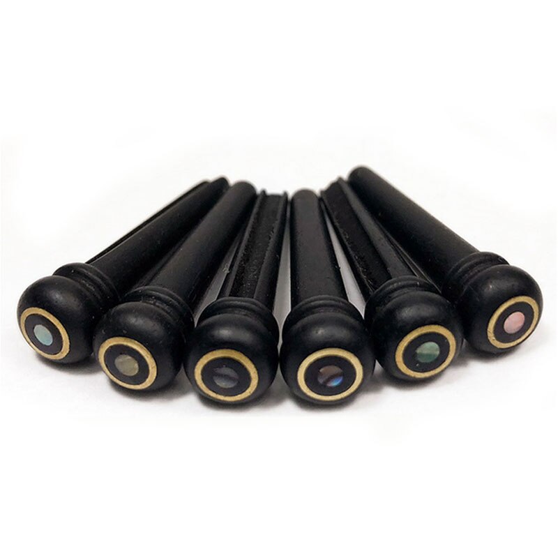 6Pcs Bone Guitar Bridge Pins Ebony Bone Rosewood Bridge Pin for Acoustic Guitar with Pearl Shell Brass Circle Guitar Accessories: Ebony C