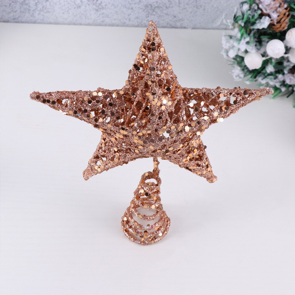 20Cm Kerstboom Iron Star Topper Glinsterende Kerstboom Decoratie Ornamenten (Rose Goud)