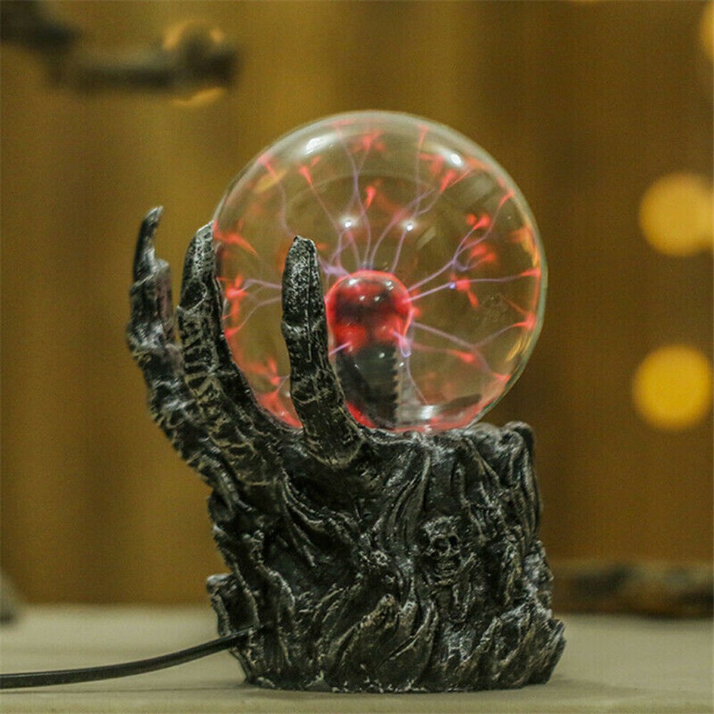 Lampe gotisk sort kranium hånd tesla glas plasma kuglebelysning lampe fest magisk