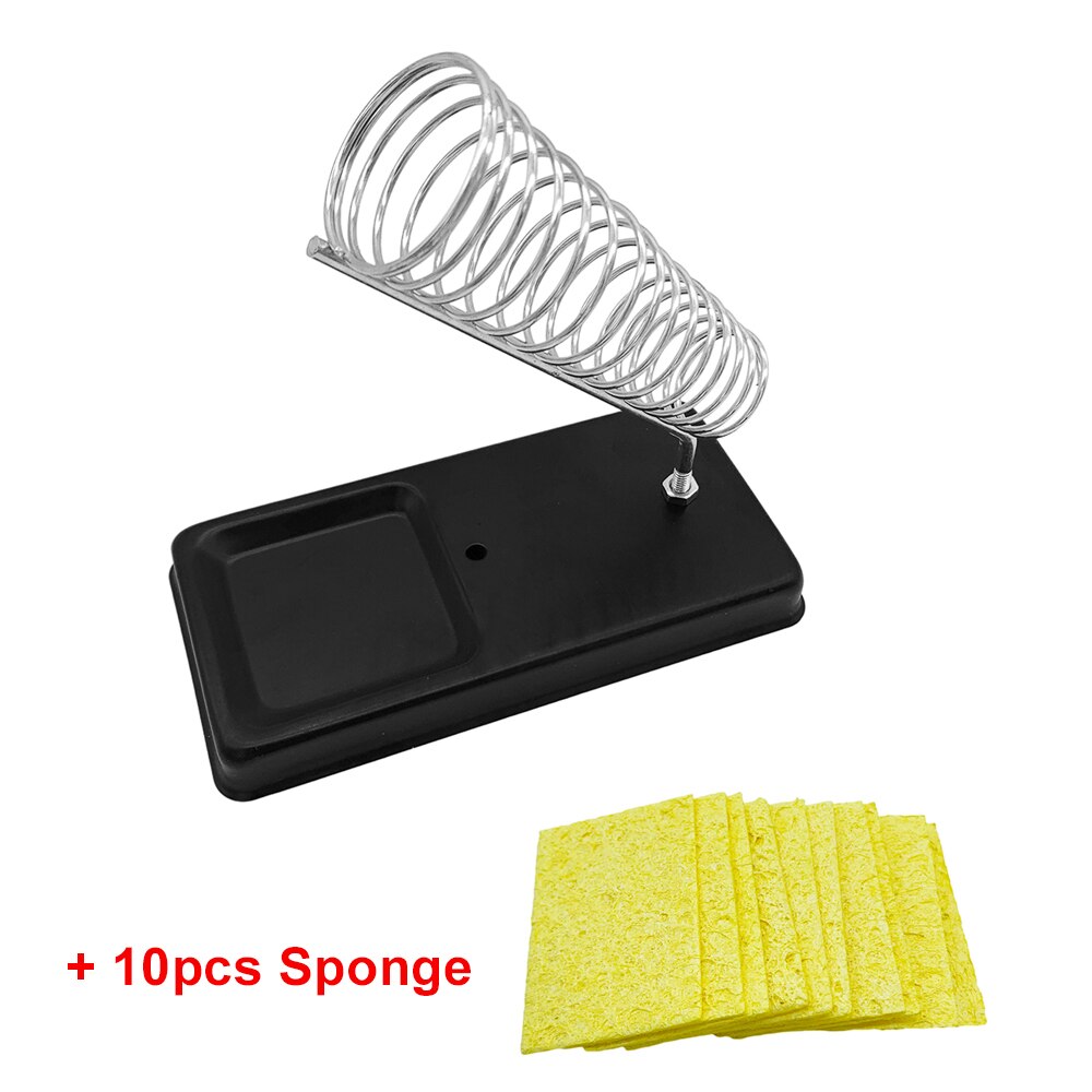 Soporte portátil de hierro para soldar, soporte de estaño para soldar con esponja de limpieza de soldadura, accesorios de soldador eléctrico: A with 10pcs Sponge