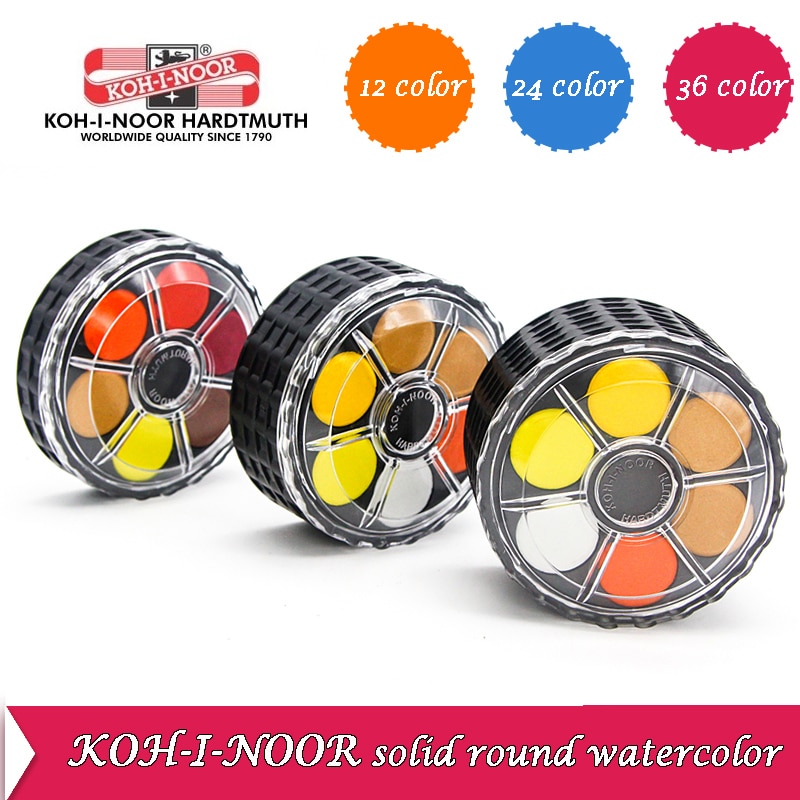 Koh-i-noor solid akvarel pigment bærbar hjulstakspakke 12/24/36/48 farver vandfarve kunstner / maleri forsyninger