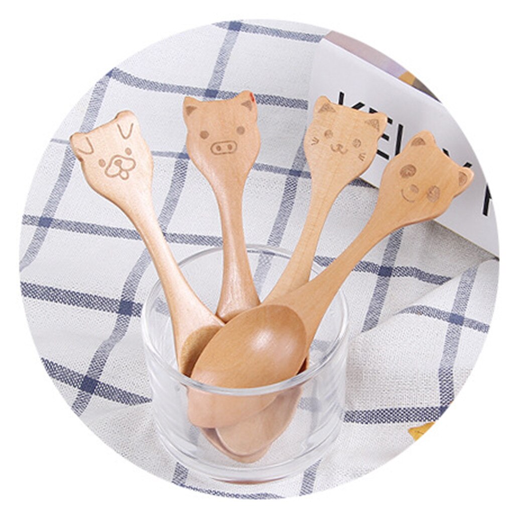Health 1PCS Children's Wooden Spoon Cute Tool Wood Cute Animal Pattern Kids Spoon Easy Kitchen Eating Tool: C