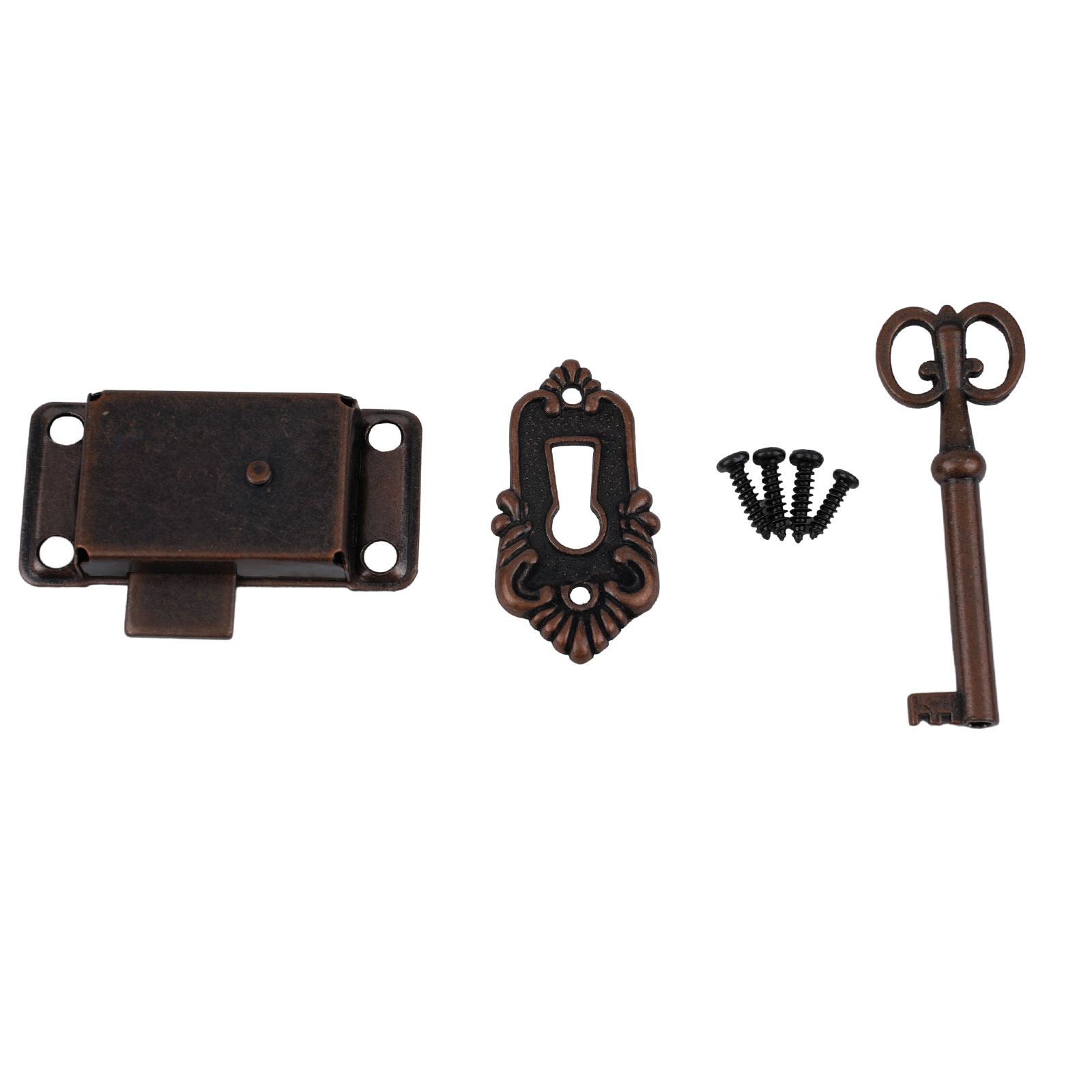 3pcs Antique Door Lock Drawer Jewelry Box Cabinet Wardrobe Cupboard Door Lock Set Lock Body Key Decorative Sheet Home Hardware: Gold