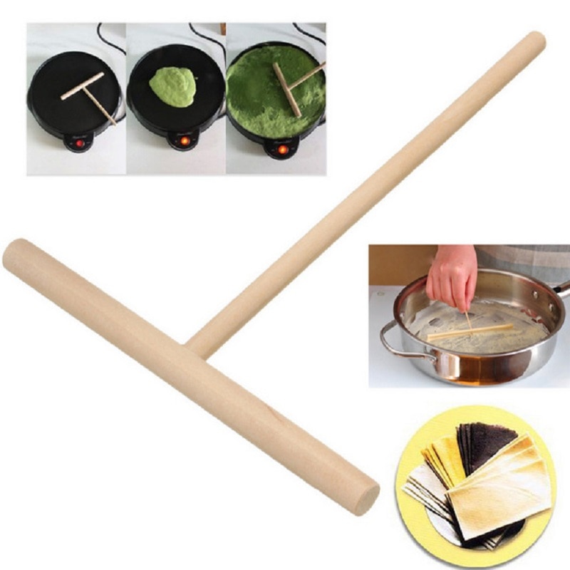 1 st Practial T Vorm Crêpe Maker Pancake Batter Houten Strooier Stok Thuis Keuken Tool Kit DIY Gebruik