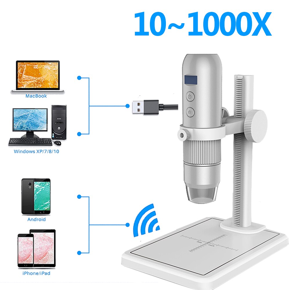 1000X Zoom WIFI HD Desktop Electronic Digital USB Microscope 8LED Plastic Support Stand For Apple Android Phone PC: MS4