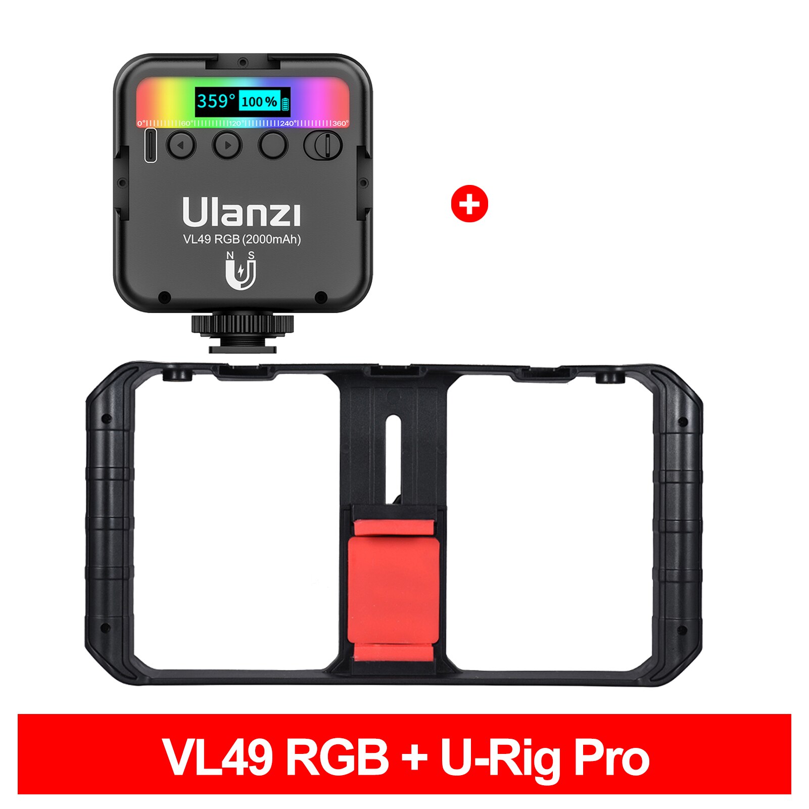 Ulanzi VL49 RGB Video Lichter Mini LED Kamera Licht 2000mAh Rechargable LED Tafel Lampe für Live Streming Foto Video beleuchtung: mit U-Anlage Profi