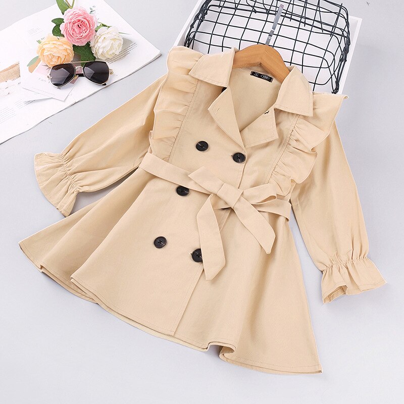 frühling Mäntel Für Mädchen freundlicher Kleidung Herbst Lange ärmeln freundlicher Weiche Einfarbig Kleidung Kleid Mädchen Overall: Kakifarbig / 90cm