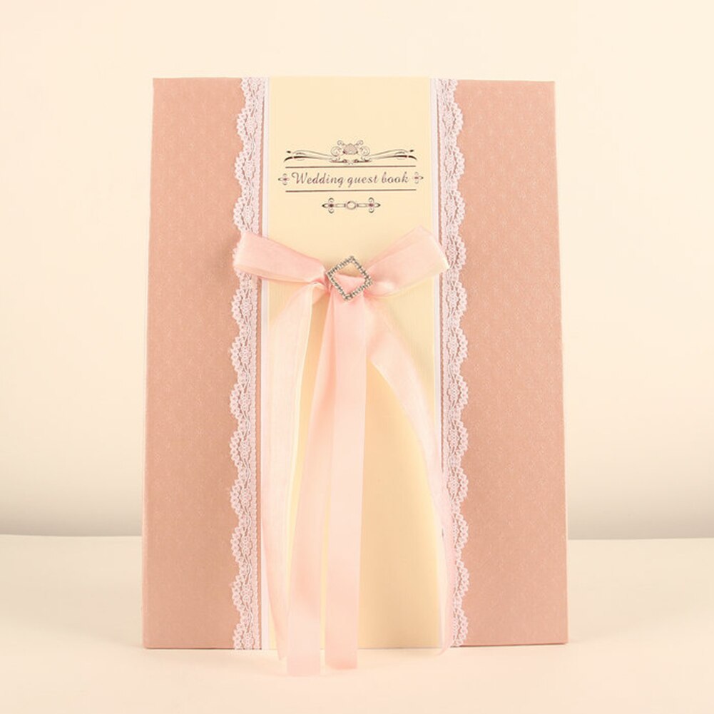 Wedding Guest Book Bridal Couples Party DIY Memory Names Signature Anniversary Engagement Ribbon Lace Decoration Rhinestone: Roze