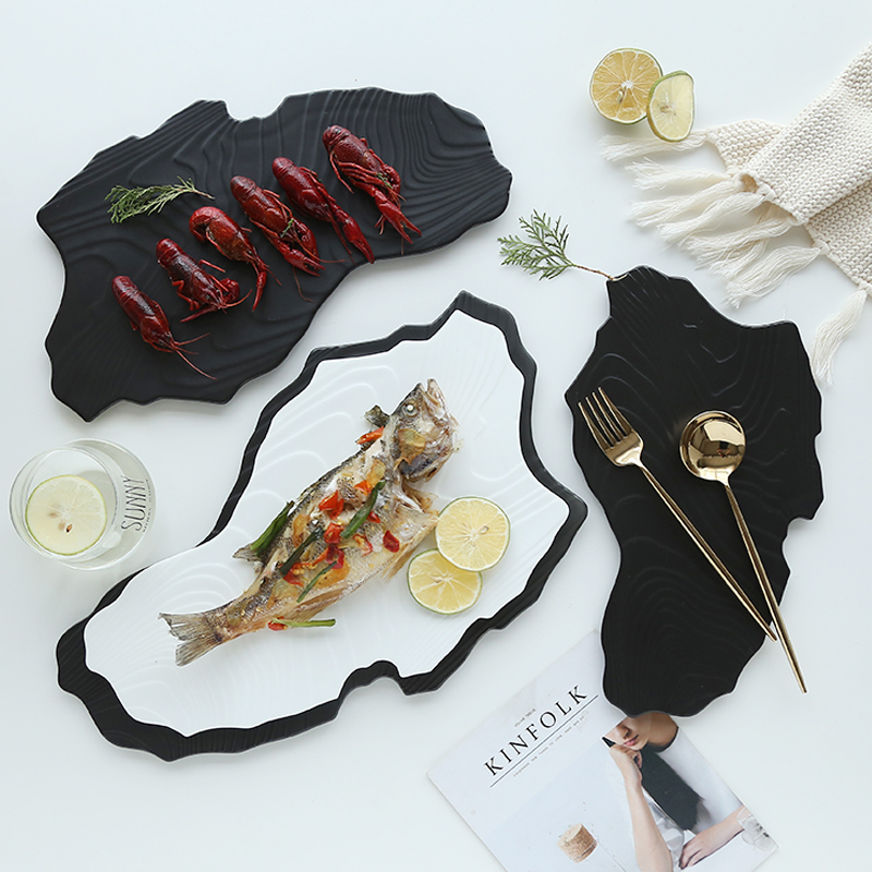 Western Plate Black Irregular Shape Steak Plates Restaurant Food Decoration Plate Swing Fruits tray Porcelain Dish
