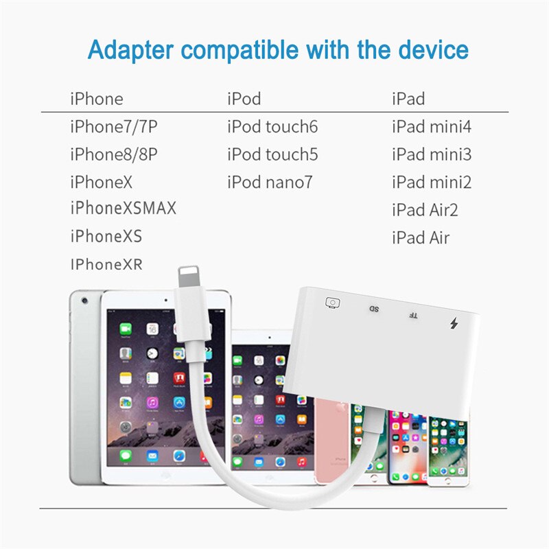 4 in 1 Docking Station Voor IPhone XR XS 8 7 plus Ipad Ipod SD TF Kaartlezer Usb-poort voor Lightning Naar USB Toetsenbord Camera Hubs