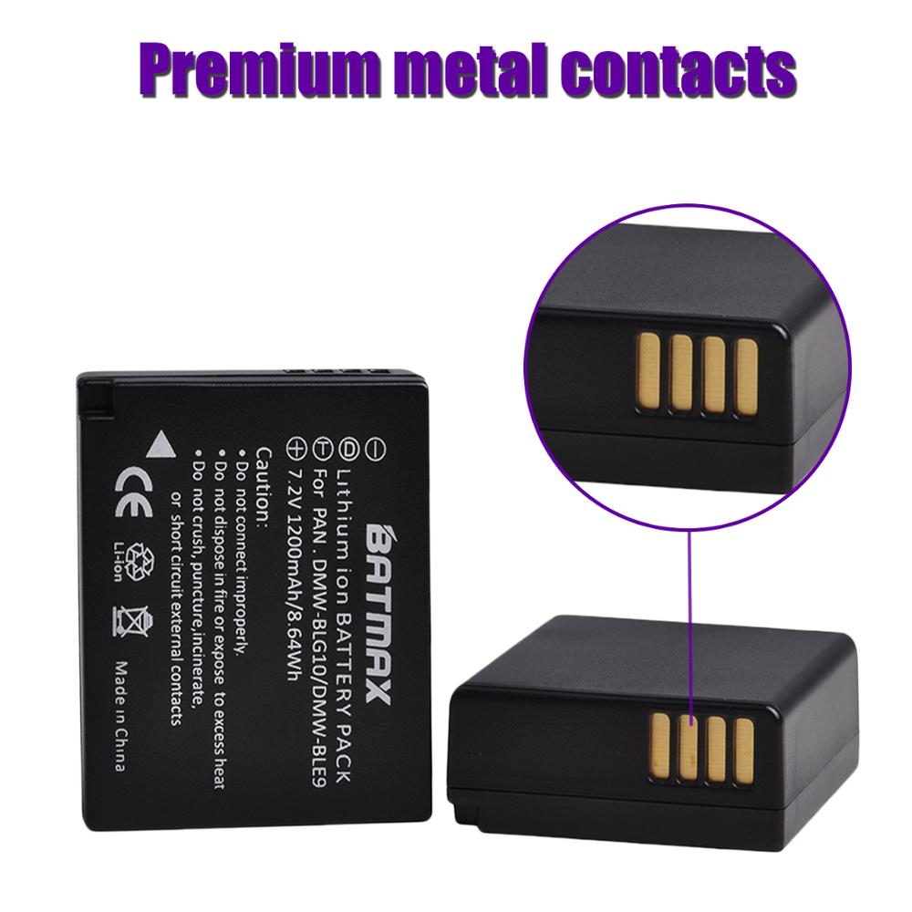 2 batteries DMW-BLG10 DMW BLG10 BLG10e BLE9 + LED avec double chargeur USB intégré pour Panasonic LUMIX GF5 GF6 GX7 LX100 GX80 GX85