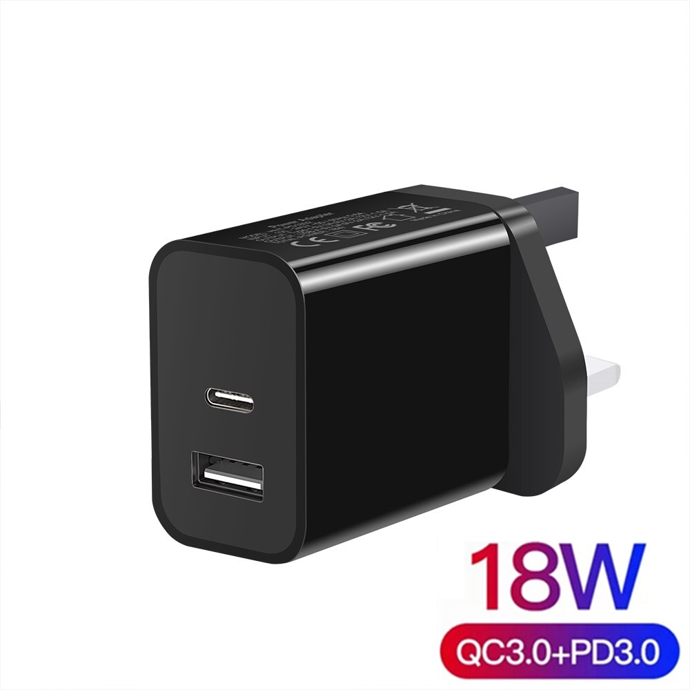 PD 30W USB Quick Charge Typ C PD QC 3,0 Schnelle Lade Für iPhone 13 12 11 Pro Max samsung S21 Wand Telefon Ladegerät Reise Adapter: Black 18W UK Plug